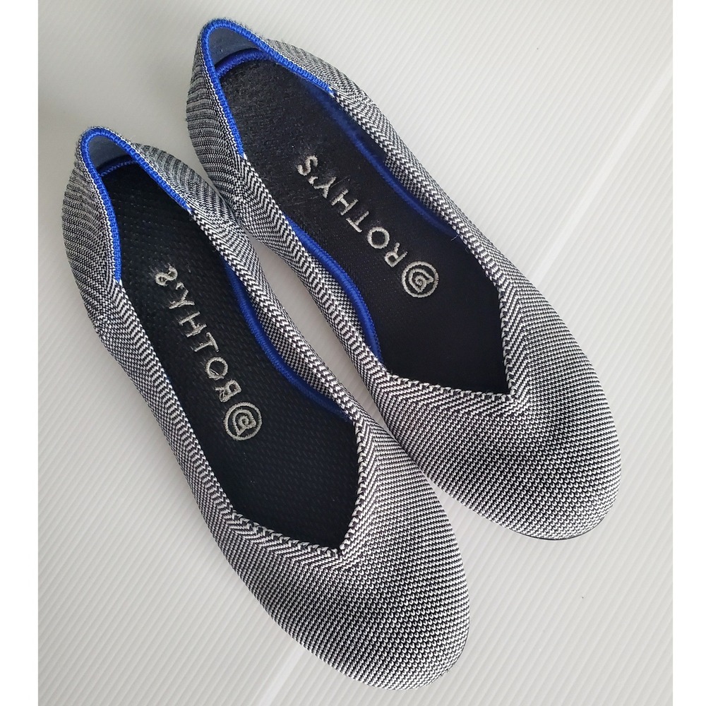 Rothy's The Point Flats Black White Herringbone Sustainable Pointed Toe Size 7
